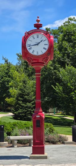 Red clock on the Indiana University Bloomington campus
